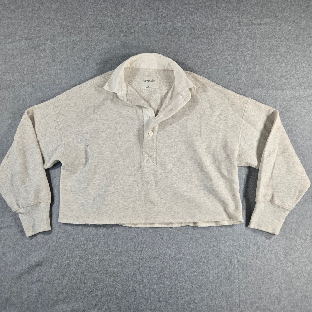 Abercrombie & Fitch Soft AF Collection Cropped Rugby Sweatshirt Gray XS